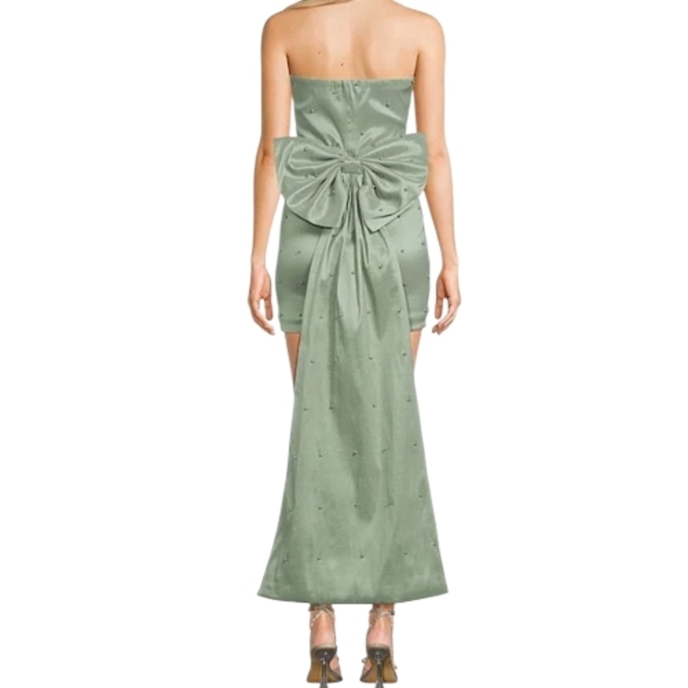 LNWOT - Allison & Kelly Strapless Pearl Taffeta Bow Back Mini Train Dress Sz M